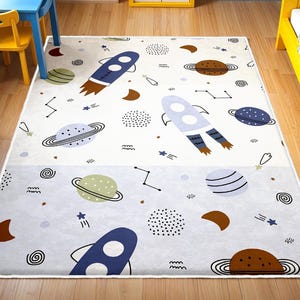 Space Kid&#39;s Room Rug, Non Slip Toddler Rug, Planet Activity Rug, Boys Room Decor, Bestselling Children&#39;s Carpet, Play Mat With Rocket