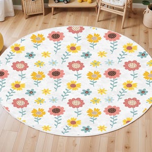 Watercolor Florals Rug, Flower Nursery Rug, Kids Area Rug, Washable Non Slip Soft Rug, Play Rug, Girls Room Rug