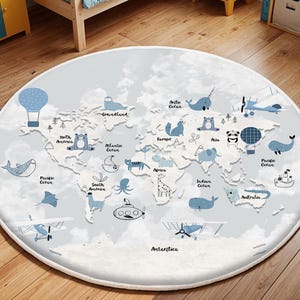 Weltkarte, Kinderzimmer Teppich, Ozean Spieldecke, Kinder Teppich, Süßer Tier Teppich, Spielzimmer Teppich, Kinderteppich, Kinderteppich
