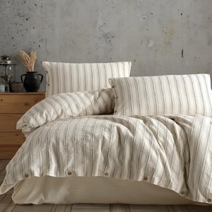 Gestreiftes Baumwollbettwäscheset, modernes gestreiftes Tröster und Lakenset, Streifentrösterset, Quiltverschlussgeschenk, Twin Size Bettwäsche