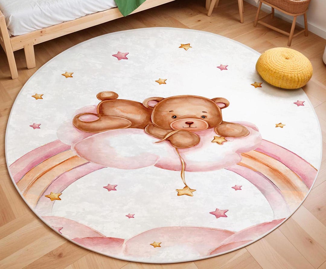 Teddy Bear Nursery Rug, Rectangular Rug for Nursery, Baby Boy Rug ...