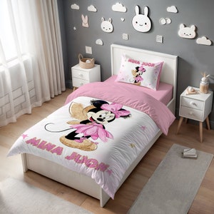 Minnie Mouse Duvet Cover Set,Birthday gift, bedroom decor,comforter,Duvet Cover Two Piece Set,Kids Bedding,Toodler Bedding,Minnie Bedding image 5