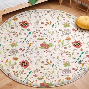 Watercolor Wild Florals Rug, Nursery Rug, Kids Area Rug, Washable Non Slip Soft Rug, Play Rug, Girls Rug, Baby Room Rug