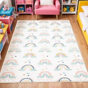 Rainbow Rug, Nursery Rug, Kids Area Rug, Washable Non Slip Soft Rug, Play Rug, Girls Rug, Playmat For Kids, Colorful Baby Room Carpet