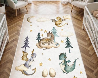 Little Dragon Nursery Rug, Baby Dino Carpet, Custom Name Nursery Mat, Baby Boys Room Decor, Kids Playroom Mat, Baby Shower Gift