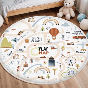 City Road Rugs, Hot Air Balloon Kids Rug, Washable Non Slip Soft Rug, Play Rug, Boys Rug Play Mat, Toy Car Road Runner, Nursery City Mat