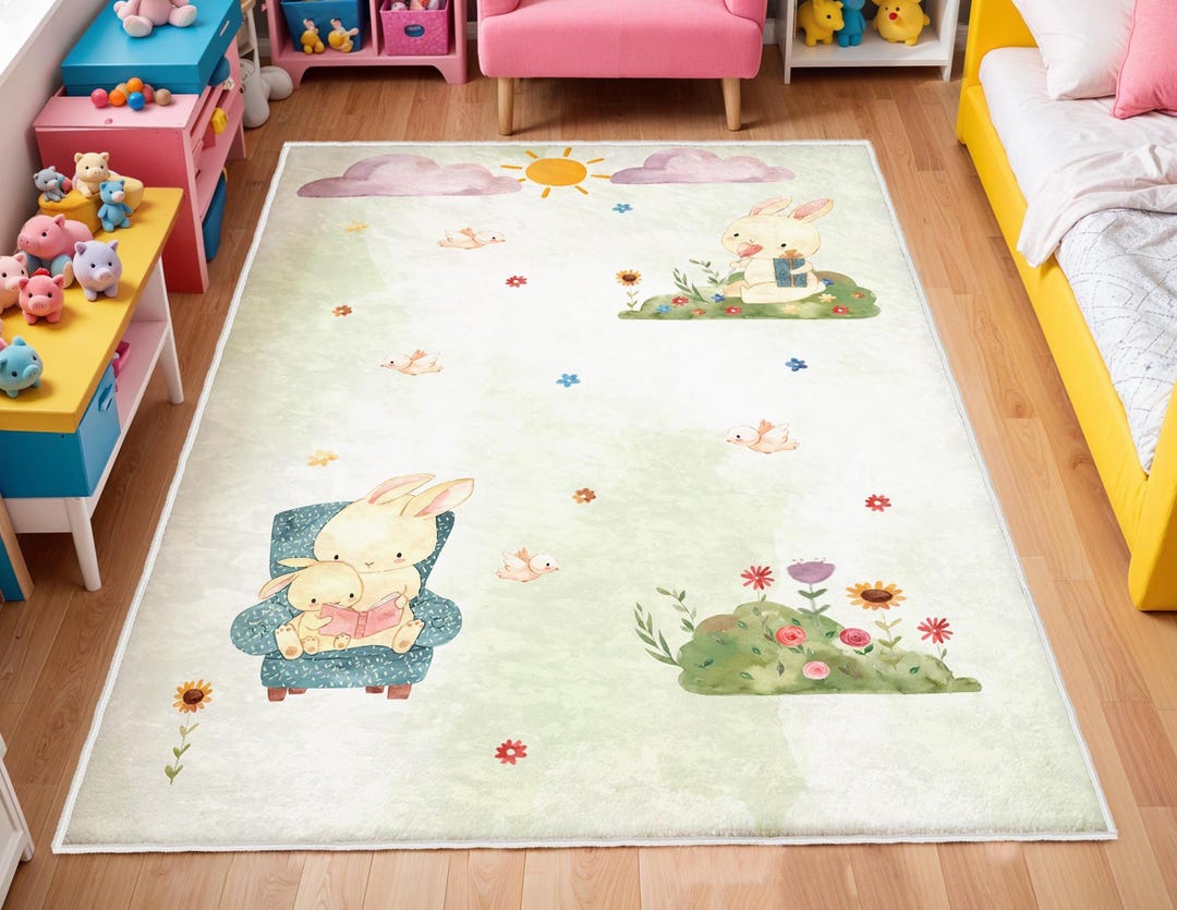 Baby Rooom Rugs Bunny in the Forest Baby Room Rug, Bunny Kids Rug, Girls Room Rug ...