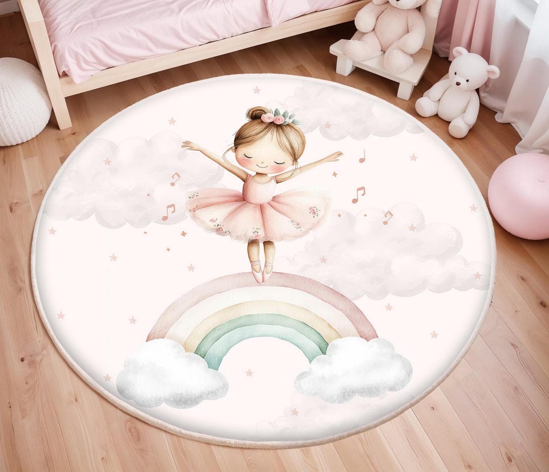 Ballerina Kids Rug, Girls Room Rug, Baby Playroom Mat, Washable Nursery ...