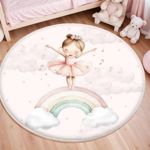 Teppich Ballerina Kinderteppich, Kinderzimmerteppich, Waschbar,Regenbogen Baby Teppich, Spielteppich, Kinderzimmer Teppich