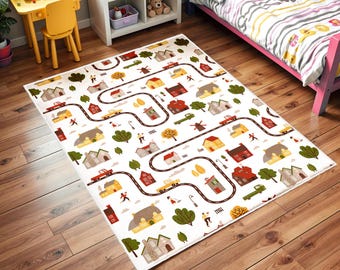Road Patterned Kids Carpets, Kids Room Carpets, Car Play Mat, Children's Play Mats, Road Crawling Carpet, Playroom Carpet, Nursery Carpets