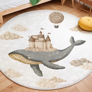 Whale Adventure Newborn Rug, Playful Fish Nursery Rug, Ocean Whale Nursery Rug, Anti Slip Mat for Kid&#39;s Room, Toddler Rug, Boys Rug