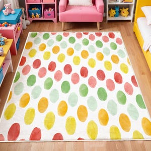 Colorful Polka Dot Washable Kids Rug, Soft Nursery Play Mat, Colorful Baby Room Carpet, Anti-Slip Washable Nursery Mat, Nursery Rug