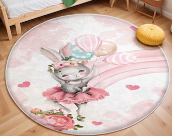 Ballerina Bunny Kids Rug, Girls Room Rug, Baby Playroom Mat, Washable Nursery Rug, Play Mat, Rabbit Baby Carpet, Bestselling Kids Room Rug