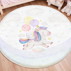 Niedlicher Einhorn-Kinderzimmerteppich, beste Mädchenteppiche, einzigartige Kinderteppiche, handgefertigte Teppiche, waschbare rosa Babyteppiche, Mädchenzimmerdekor, rechteckige Kinderteppiche
