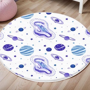 Space Themed Cute Kid&#39;s Rug, Planet Nursery Rug, Non-slip Play Mat, Baby Room Carpet, Kids Room Decor, Bestselling Children&#39;s Carpet