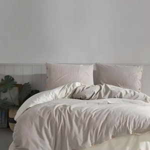 Brown striped king size duvet cover set