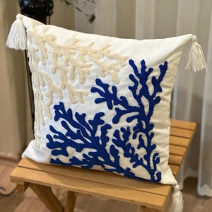 Capa de Almofada Punch, Decoração de Casa Oceano, Decoração de Casa, Presente de Boas-vindas, Capa de Almofada Coral Náutica, Capa de Almofada Bordada