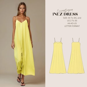 Inez Dress, Sewing Pattern Dress Summer, Digital Sewing Pattern, Pdf For Ditto Projector, Suitable For Us Letter-A4-A0 Format