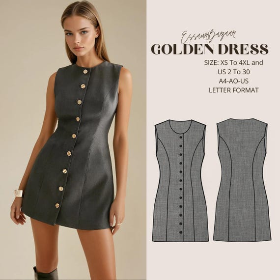 Golden Dress Sewing Pattern, Women's Summer Style (PDF Pattern)