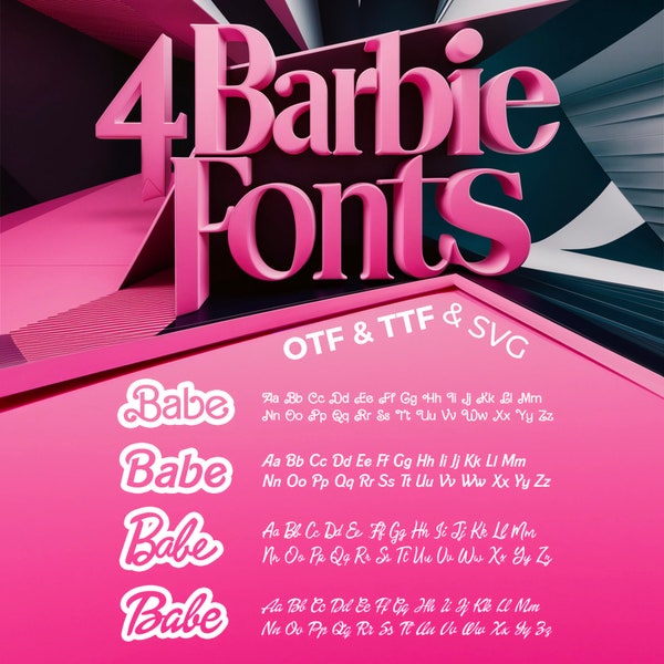 4 Barbie Font Pack - OTF and TTF - Canva & Cricut Software Compatible, DIY Crafts, Party Invitations, Clothing Design, Printing