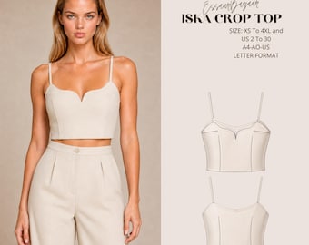 Iska Crop Top Sewing Pattern PDF, Sweetheart Crop Top Pattern, Women's Cami Top PDF, Woven Summer Top, Digital Sewing Pattern XS-4XL