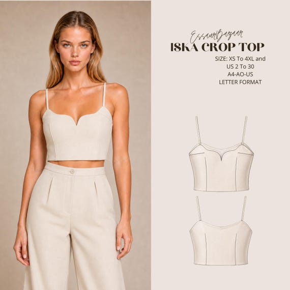 Iska Crop Top Sewing Pattern PDF, Sweetheart Crop Top Pattern, Women's Cami Top PDF, Woven Summer Top, Digital Sewing Pattern XS-4XL