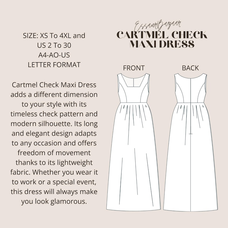 Cartmel Check Maxi Dress, PDF Sewing Pattern, Digital Sewing, Women Sewing Summer Dress, Suitable For Us Letter-A4-A0 Format image 2