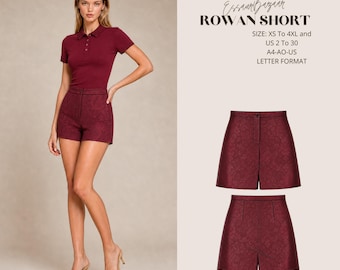 Rowan Shorts Sewing Pattern PDF, Women's Tailored Shorts Pattern, Woven Shorts PDF, High Waist Shorts, Digital Sewing Pattern XS-4XL