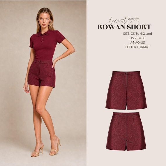 Rowan Shorts Sewing Pattern PDF, Women's Tailored Shorts Pattern, Woven Shorts PDF, High Waist Shorts, Digital Sewing Pattern XS-4XL