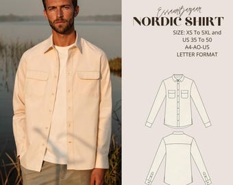 Nordic Men's Long Sleeve Shirt Sewing Pattern, Tropical Style (Digital Download)