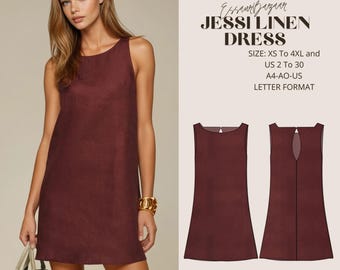 Jessi Linen Dress, PDF Sewing Pattern, Digital Sewing, Women Sewing Summer Dress, Suitable For Us Letter-A4-A0 Format