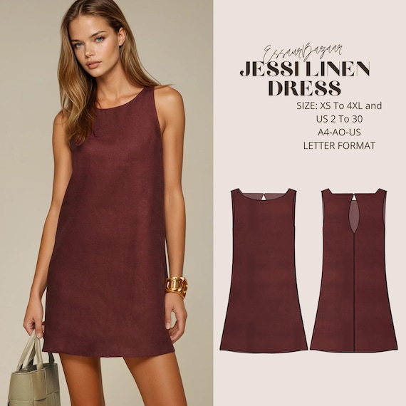 Jessi Linen Dress Sewing Pattern, Women's Summer Dress (PDF)