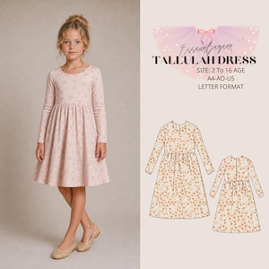 Vestido Tallulah, patrón de costura en PDF para niños, patrón de costura para vestido de niña, tamaño A0 A4 Carta de EE. UU., edades de 2 a 16 años.