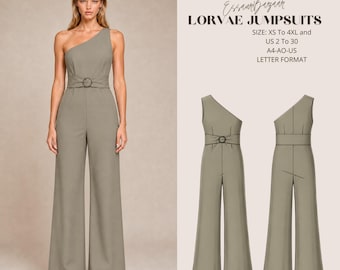 Lorvae Jumpsuit Sewing Pattern PDF, One Shoulder Jumpsuit Pattern, Wide Leg Jumpsuit, Formal Jumpsuit PDF, XS-4XL