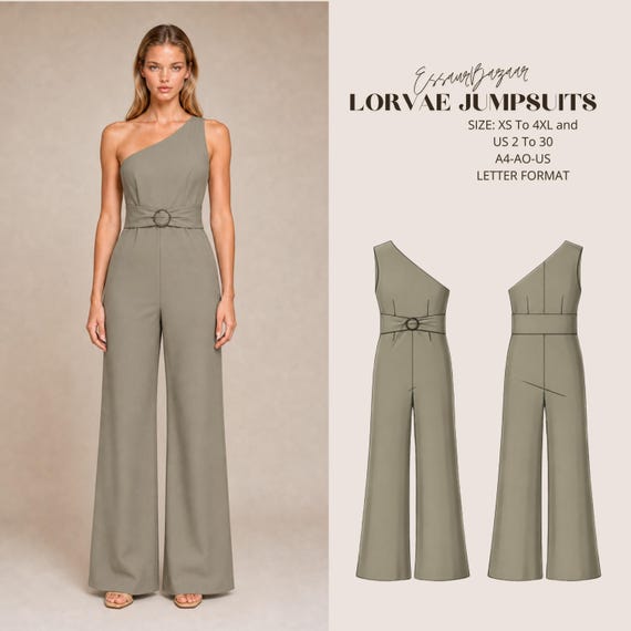 Lorvae Jumpsuit Sewing Pattern PDF, One Shoulder Jumpsuit Pattern, Wide Leg Jumpsuit, Formal Jumpsuit PDF, XS-4XL