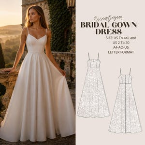 Ball Gown Sewing Pattern, Strap Dress Bridal Gown Pattern, PDF Sewing Pattern, Digital Sewing, Suitable For Us Letter-A4-A0 Format