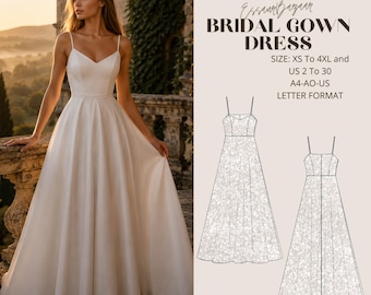 Ball Gown Sewing Pattern, Strap Dress Bridal Gown Pattern, PDF Sewing Pattern, Digital Sewing, Suitable For Us Letter-A4-A0 Format