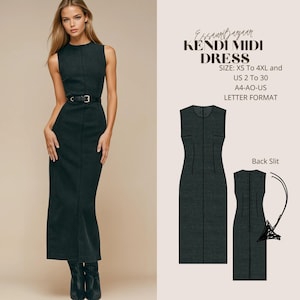 Vestido Kendi Midi, Patrón de costura en PDF, Costura digital, Vestido de verano para mujer, Vestido Midi, Apto para tallas Carta-A4-A0