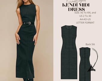 Kendi Midi Dress, PDF Sewing Pattern, Digital Sewing, Women Sewing Summer Dress, Midi Dress, Suitable For Us Letter-A4-A0 Format