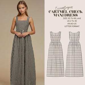 Cartmel geruite maxi-jurk, pdf-naaipatroon, digitaal naaien, vrouwen naaien zomerjurk, geschikt voor ons, letter-A4-A0-formaat