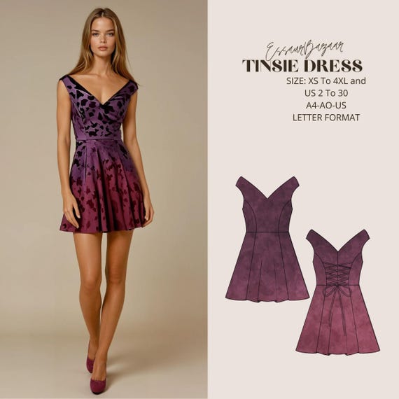 Tinsie Dress Sewing Pattern - XS to 4XL, US 2 to 30 (A4-A0-US Letter)
