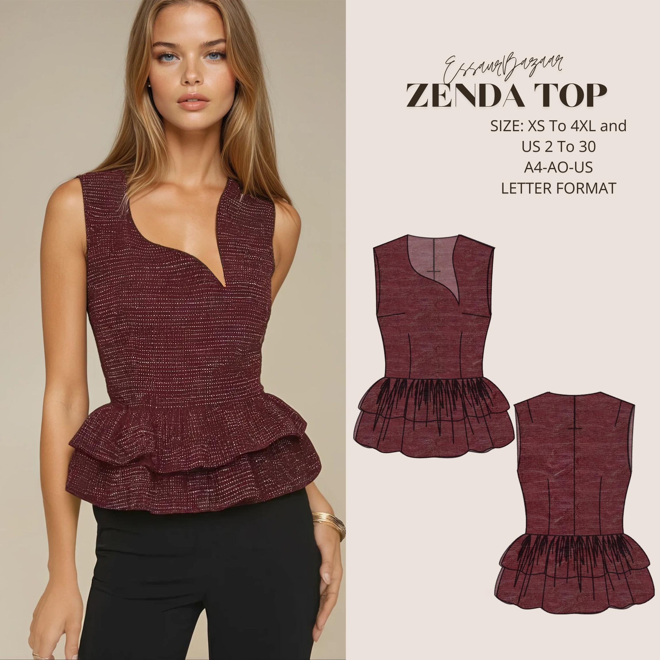 Design Asymmetric Top Sewing Pattern, Ruffle Top Pattern, Easy