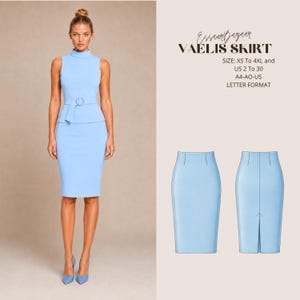 Vaelis Skirt Sewing Pattern, Tailored Pencil Skirt, Woven Fabric, Office Style (PDF Download)