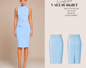 Vaelis Skirt Sewing Pattern, Tailored Pencil Skirt, Woven Fabric, Office Style (PDF Download)