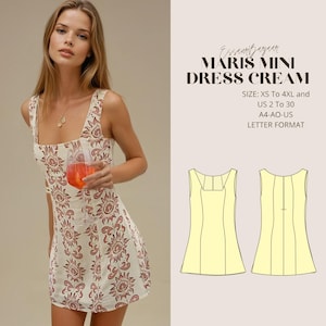 Patrón de minivestido Maris, patrón de vestido Cottagecore, costura digital, vestido de verano para mujer, adecuado para formato carta A4-A0 de EE. UU.
