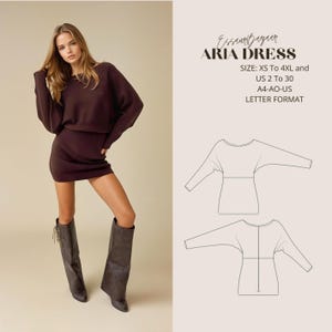Aria Mini Dress, Digital Sewing Pattern, Women Long Sleeve Dress, Pdf For Ditto Projector, Suitable For Us Letter-A4-A0 Format