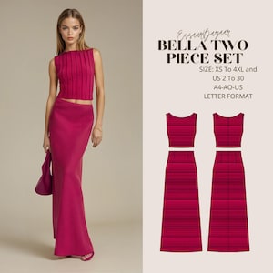 Conjunto de dos piezas Bella, patrón de costura en PDF, costura digital, conjunto de verano para mujer, apto para formato carta-A4-A0.
