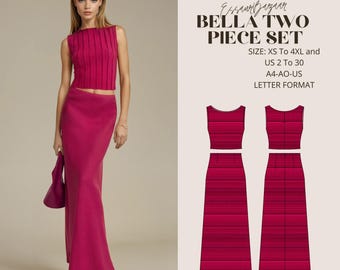 Bella Two Piece Set, PDF Sewing Pattern, Digital Sewing, Women Sewing Summer Set, Suitable For Us Letter-A4-A0 Format