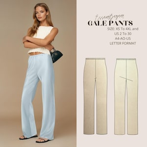 Patrón de costura para pantalón Gale, PDF, costura digital, pantalón clásico para mujer, apto para formato carta A4-A0.