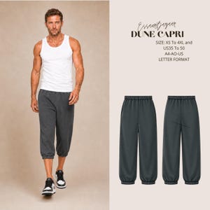Dune Men's Capri Sewing Pattern PDF, Men's Knit Capri Pants Pattern, Elastic Waist Jogger PDF, Men's Lounge Pants XS-4XL